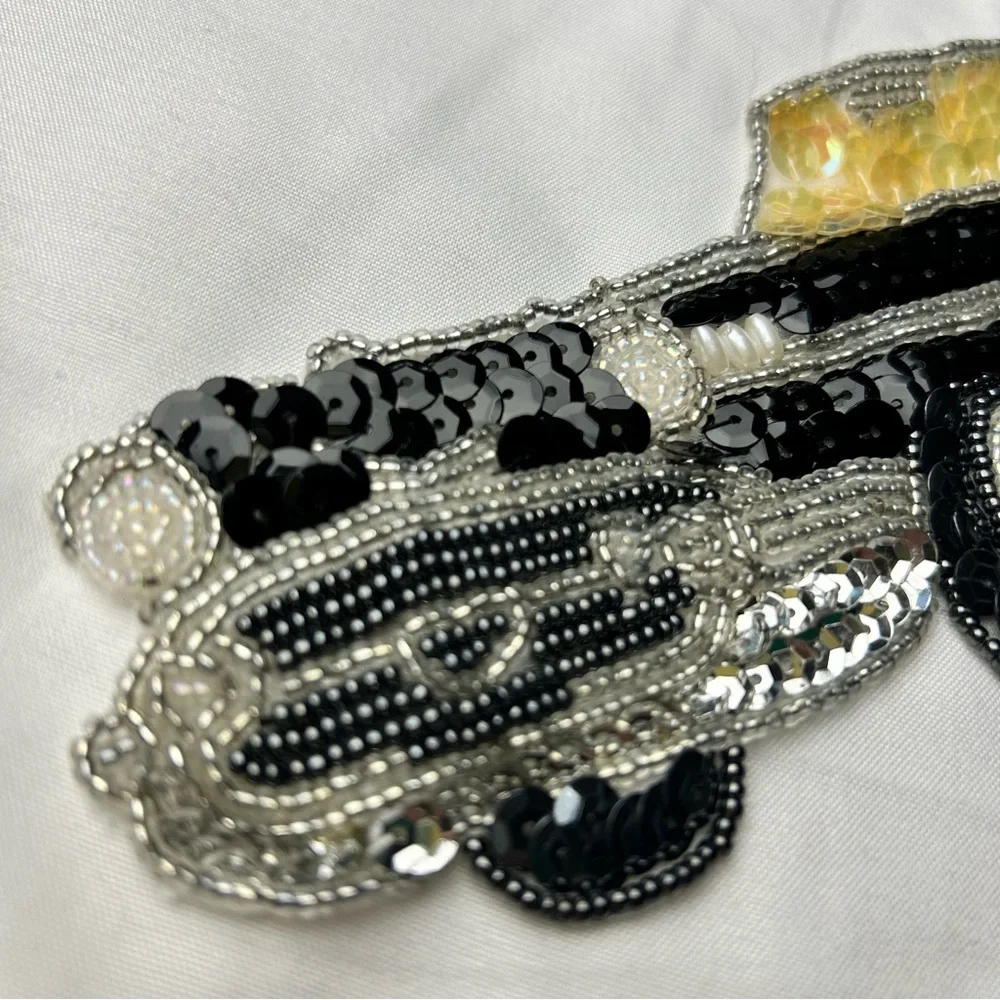 Vintage sequins black Chevy appliqué patch with beads New